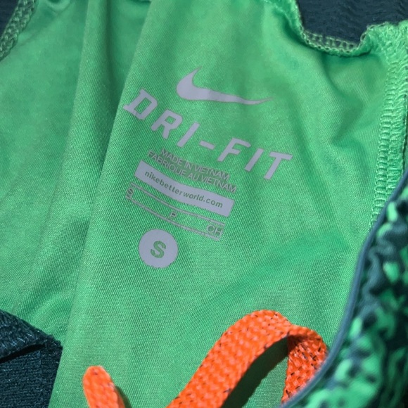 Nike green graphic basketball shorts. Orange logo. Drawstring waist. Small. Vguc - Picture 2 of 2